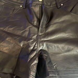 High-Waist Faux Leather Shorts - Black